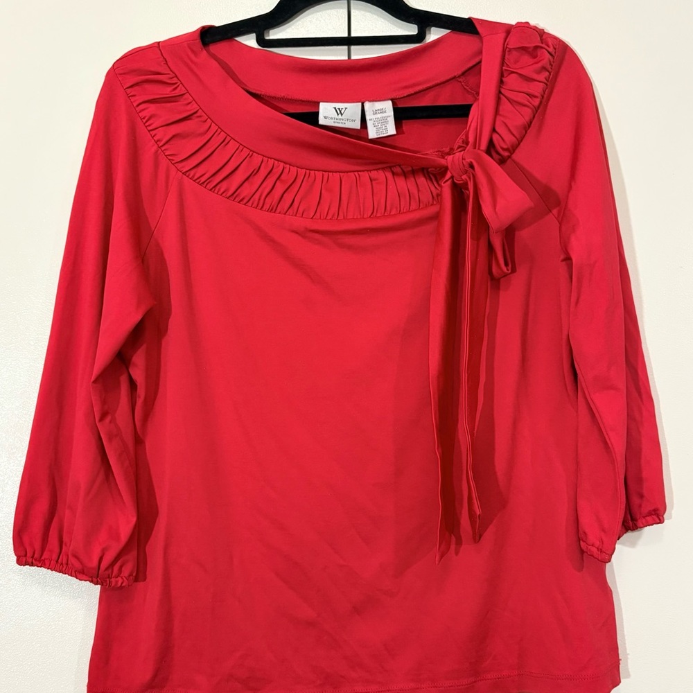 Worthington Red Ruffled Tie Front Blouse - Picture 2 of 4